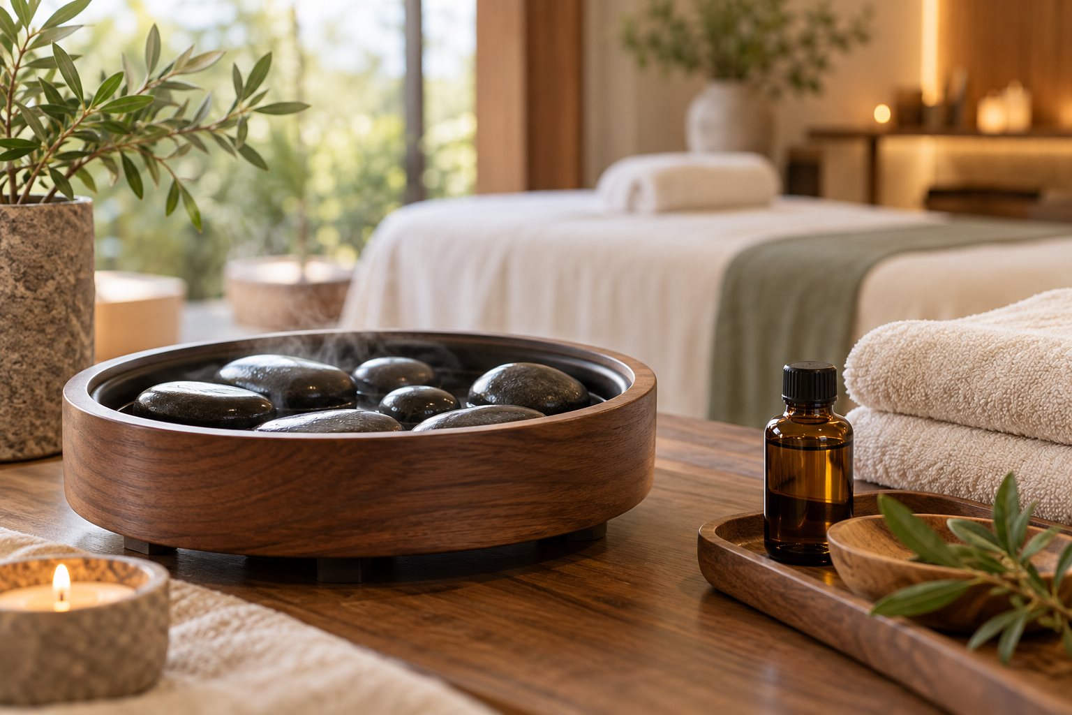 Warm natural spa photograph illustrating Hot Stone Massage Guide