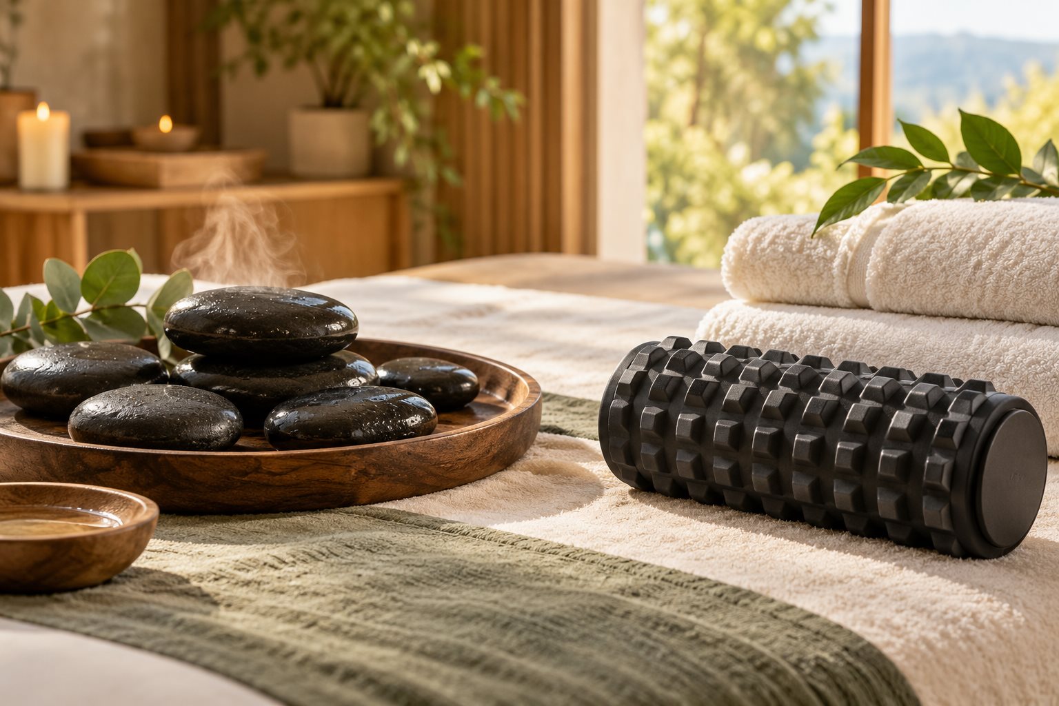 Warm natural spa photograph illustrating Hot Stone vs. Deep Tissue Massage