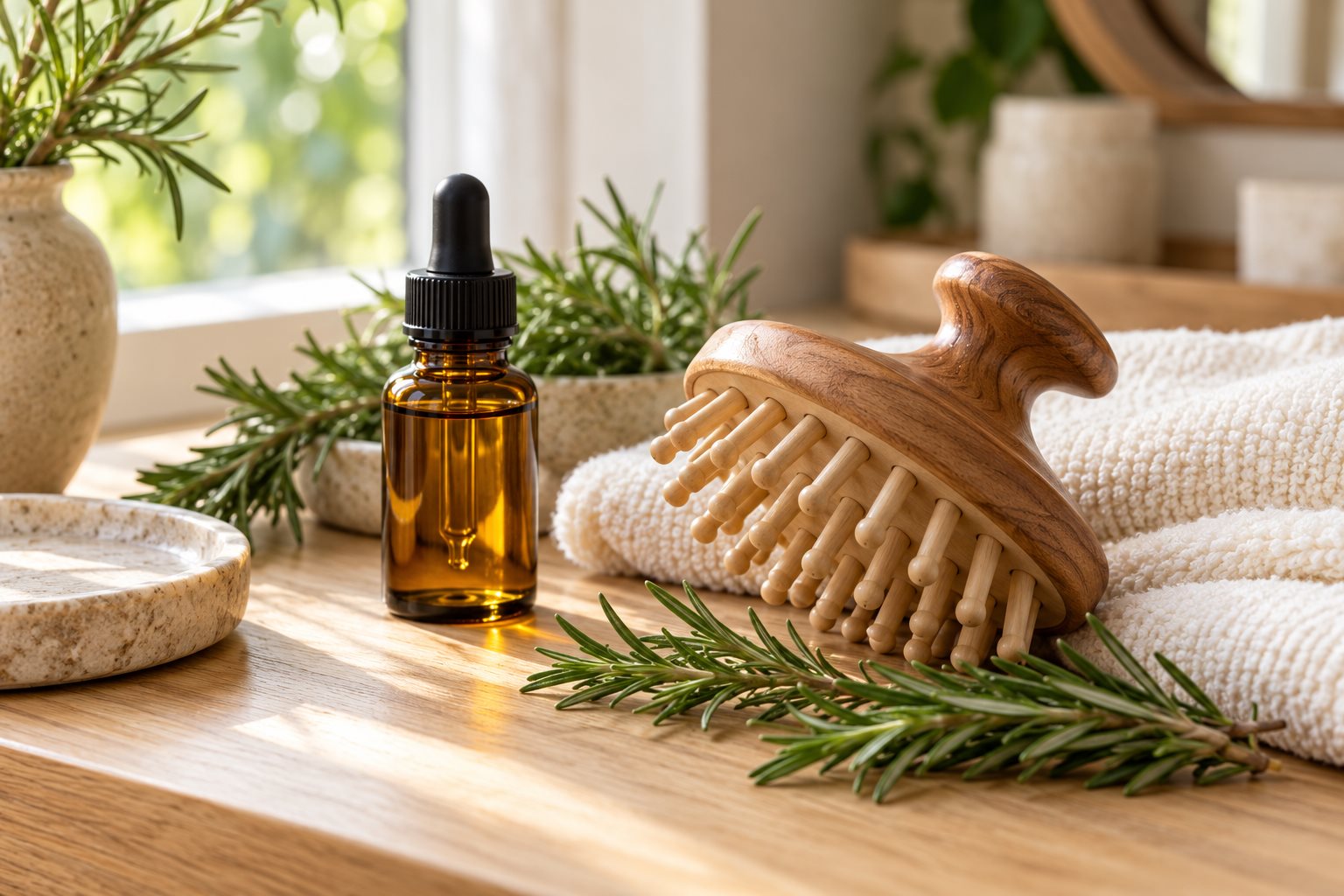 Warm natural spa photograph illustrating Scalp Massage Benefits