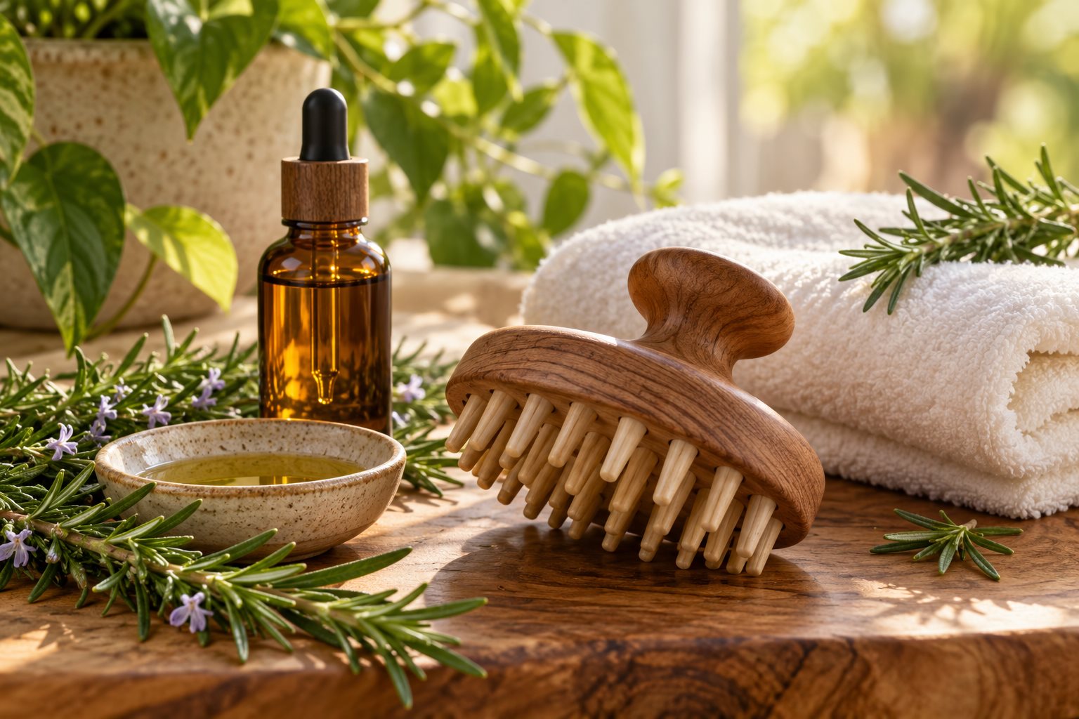 Warm natural spa photograph illustrating Scalp Massage for Hair Growth