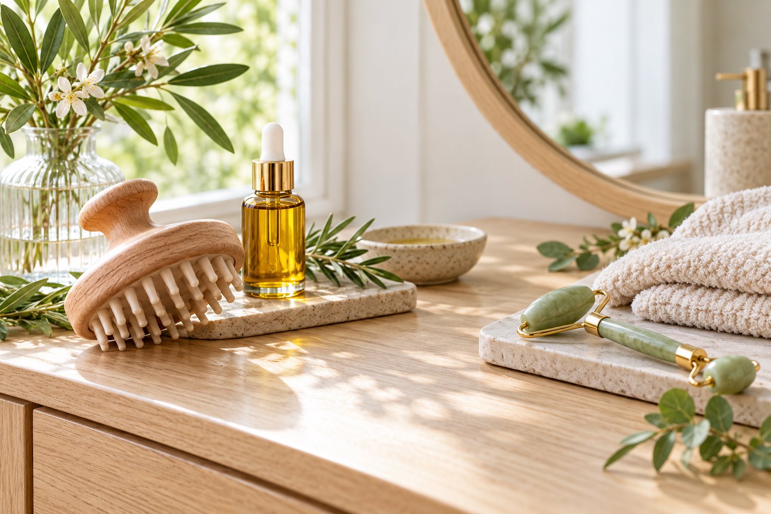 Warm natural spa photograph illustrating Scalp Massage vs. Head Massage